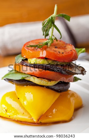 Grilled vegetables food on white plate