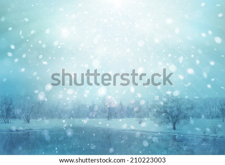 Winter scene snowfall background.