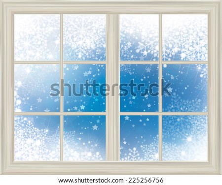 Window frame  on snow background.