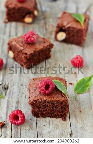 Chocolate brownie  with raspberry