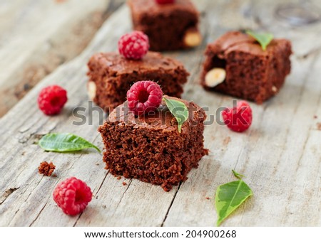 Chocolate brownie  with raspberry