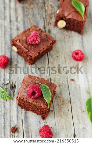 Chocolate brownie with raspberry