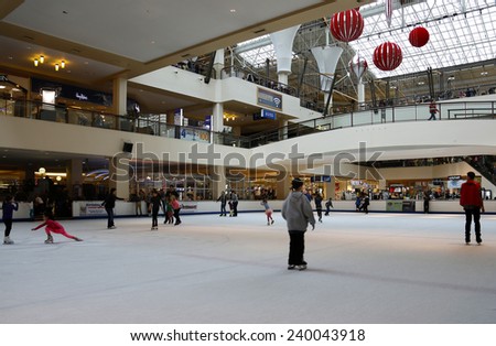 Skating in Lloyd Center skating rink. December, 26 2014 - Portland, OR, USA.