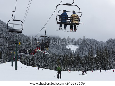 Crystal Mountain Ski Resort, WA, USA - February, 9-th  2014. Crystal mountain ski resort is a very popular place for winter activities.