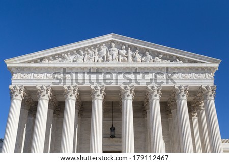 Closeup of US Supreme Court building, Washington DC