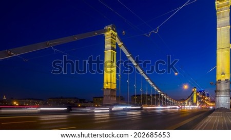traffic on the Crimean bridge at night, Moscow