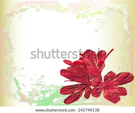 Vintage cracked paper with red exotic relief flower