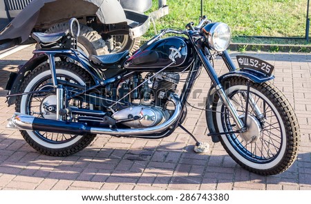 Lviv, Ukraine - June 2015: Auto festival Leopolis grand prix 2015. Old vintage retro motorcycle IZ