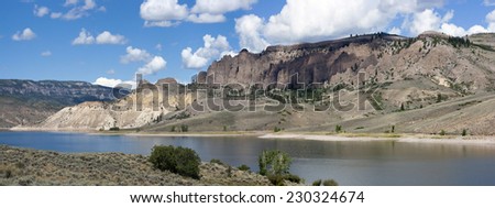 Panoramic view of Blu Mesa Reservoir over Gunnison River.