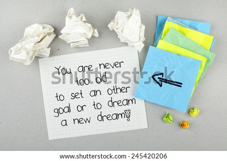 Inspirational Motivational Quote Phrase / You are never too old to set an other goal or to dream a new dream