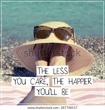 Inspirational Happy Positive Quote Background / Summer Relaxation on Beach