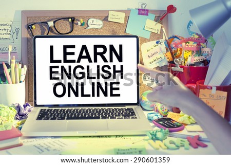 Learn English Online / Internet course school education of english language concept