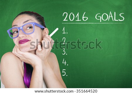 2016 New Year Goals Plans Resolutions and Aspirations Concept on Chalkboard