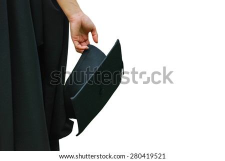 woman holding a mortar board on white background