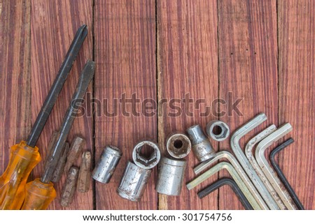 tools renovation on wood background