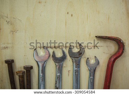 tools renovation on wooden background
