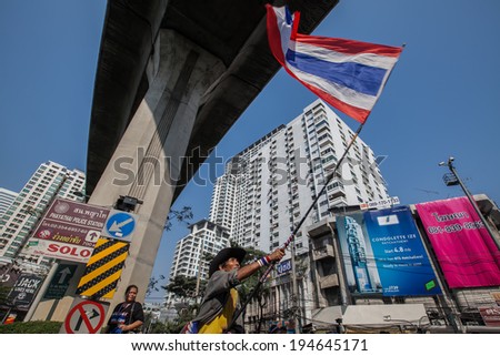 Massive street protests of the people who want political reform before the election. 2 February 2014 in Ratchathewi Bangkok, Thailand.