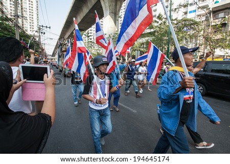 Massive street protests of the people who want political reform before the election. 2 February 2014 in Ratchathewi Bangkok, Thailand.