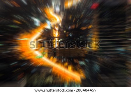 background blur of traffic of Bangkok night bird eye view