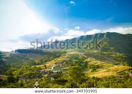 Landscape view house on hill