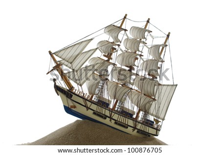 sailing-ship under full sails on white background