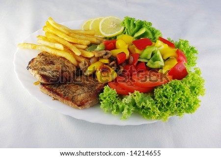 the photo of plate from food on white background