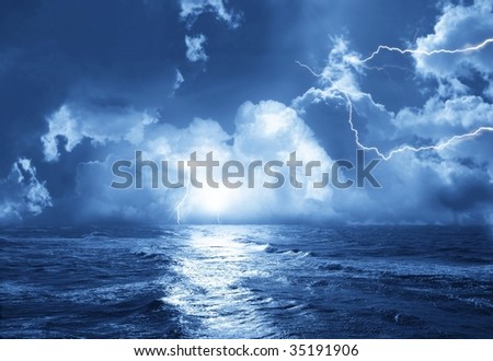 storm with lightnings in night