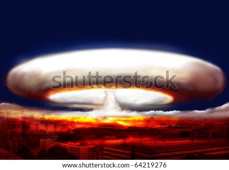 explosion of nuclear bomb over city