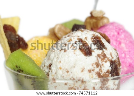 ice-creams about different tastes in glass dish
