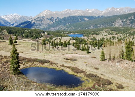 Grenadier range (Storm Peak, Kendall Mountain and Kendall Peak) in Weminuche wilderness with Molas Lake seen from Coal Bank pass overlook, Colorado, USA.