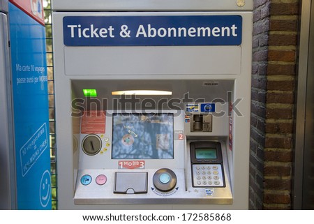 BRUSSELS, BELGIUM - DECEMBER 25: Ticket machine in Petillon subway station on 25.12.2013 in Brussels, Belgium.