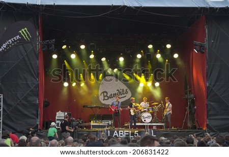 Ghent, Belgium - July 23 2014: Youth rock band playing at a traditional street music festival Ghent Fest on 23.07.2014