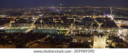High resolution evening panorama of Lyon made from Fourvieres hill