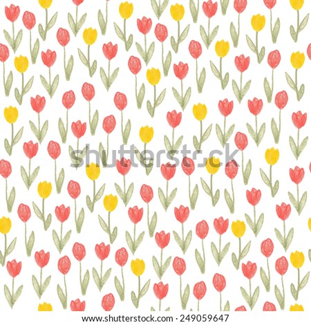 crayon sketch seamless pattern with flowers tulip