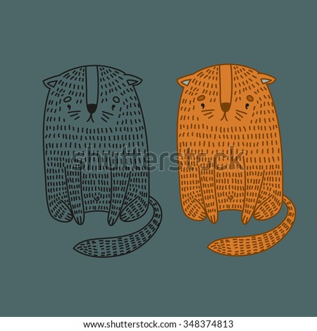cute children vector sketch with home animals cat