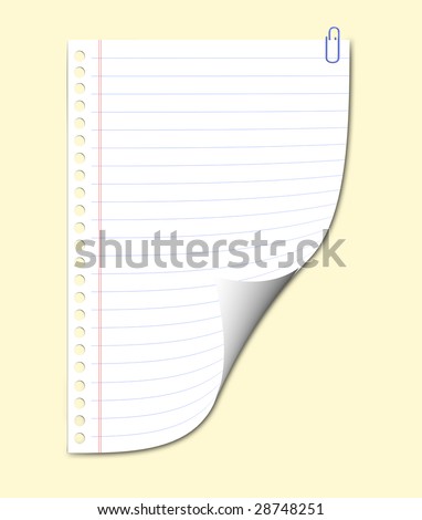 Blank notebook sheet with paper clip (with clipping path)