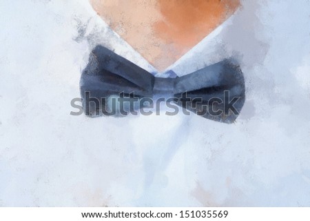 Watercolor painting the bow tie closeup horizontal shot