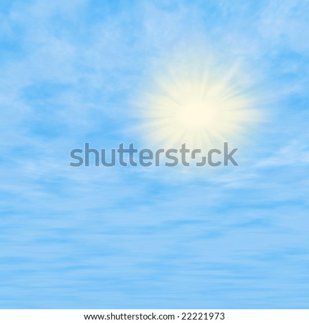 good weather -  sun in blue sky covered with fluffy clouds