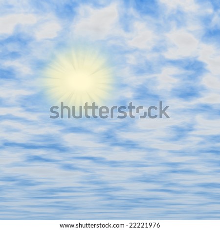 sun in blue sky covered with fluffy clouds