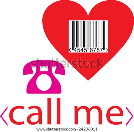 stock vector : call me - emo love concept - pink heart marked by barcode