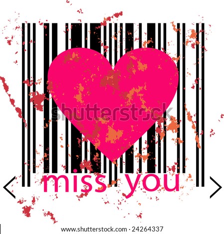 stock vector : emo love concept - pink heart marked by barcode