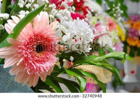 bouquet of different flowers with gerbera at first plane