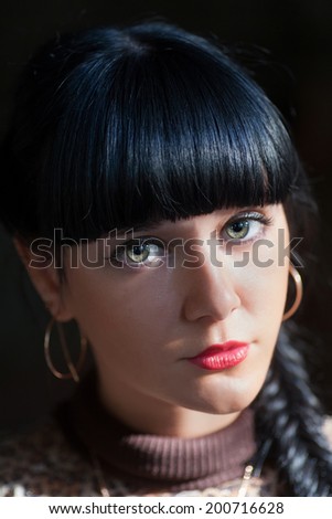 Fashion female face with blank expression.