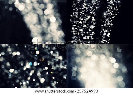 Toned image of defocused water drops or snowflakes, set of photo