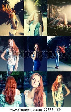 Collage of young red haired women toned image instagram style