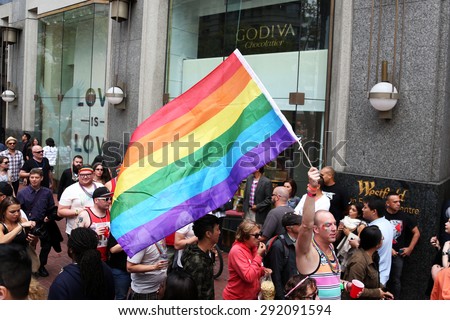 San Francisco USA - JUNE 28 Gay Pride Parade on June 28, 2015 at Market Street rainbow flag