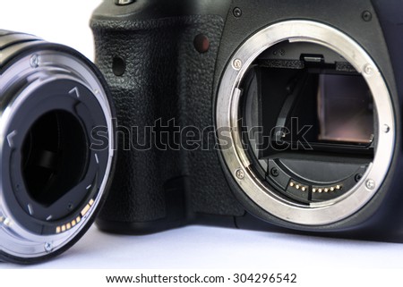 Lens and Dslr camera with white background,isolate