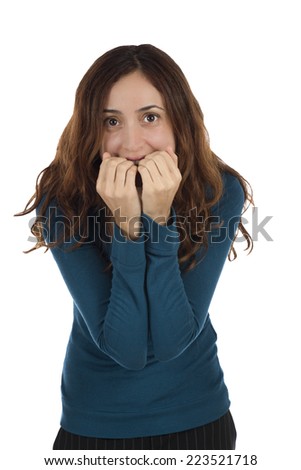 Nervous woman biting her nails