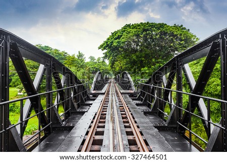 Railway metal bridge of world war history, River Kwai, Kanchanaburi, Thailand