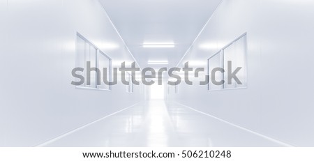 modern interior science lab with lighting from gateway, hospital background, factory background